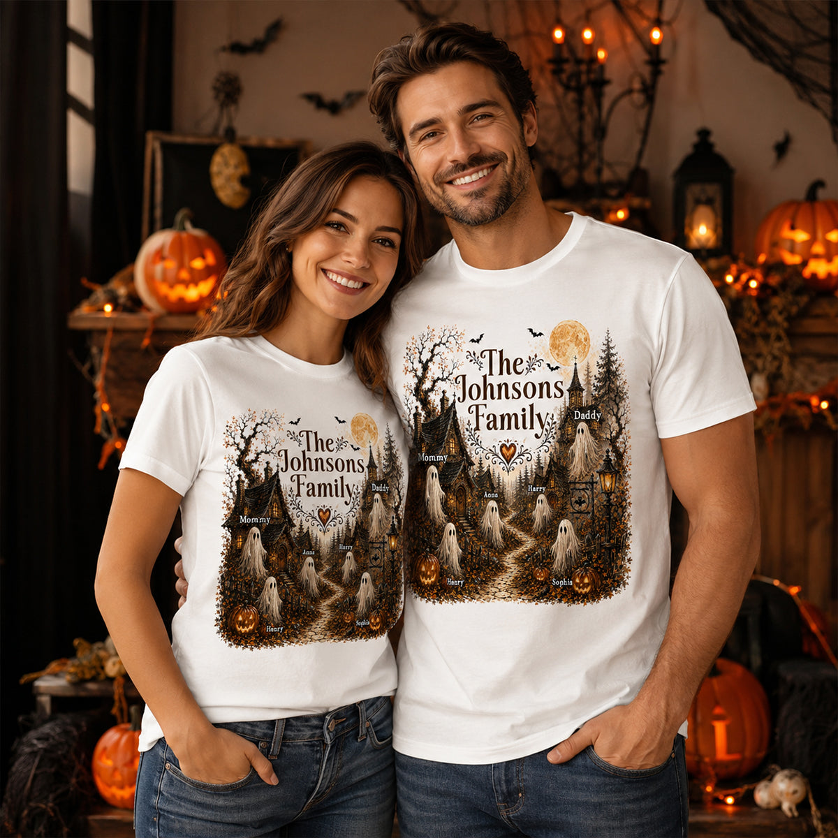 Cozy Haunted Village Halloween Family - Personalized Shirt - Halloween Gift For Family