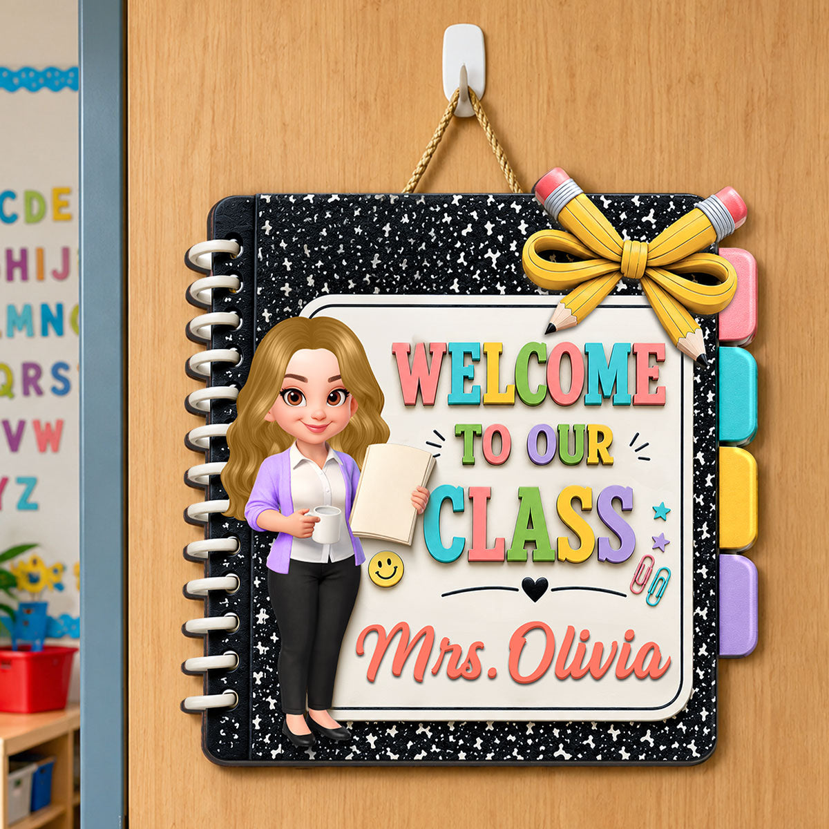 Notebook Teacher Welcome To Class - Personalized Wood Sign - Back To School Gift For Teacher, Classroom Decorations