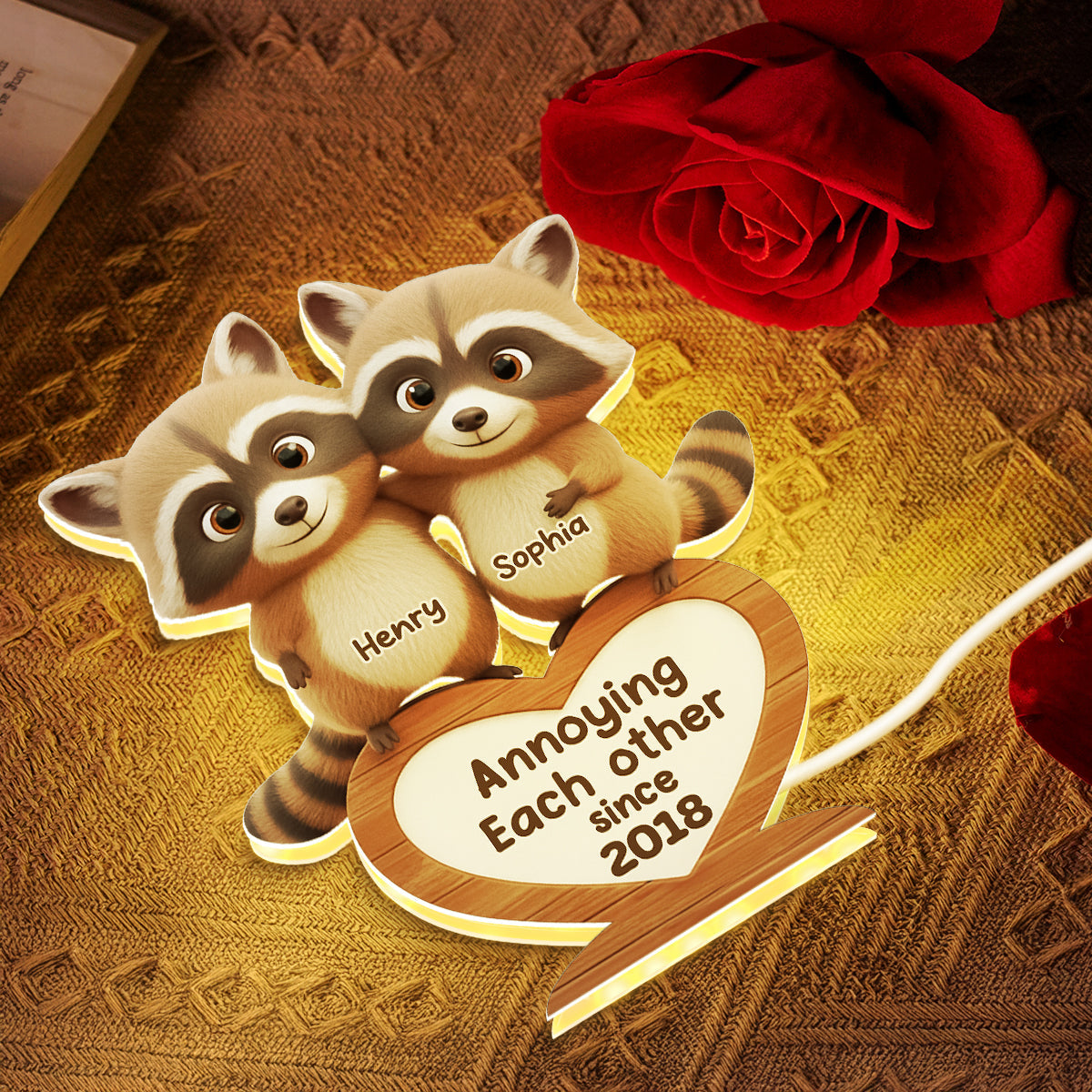 Raccoon Couple Annoying Each Other - Personalized Light Box - Gift for Couple, Gift for him, Gift for her