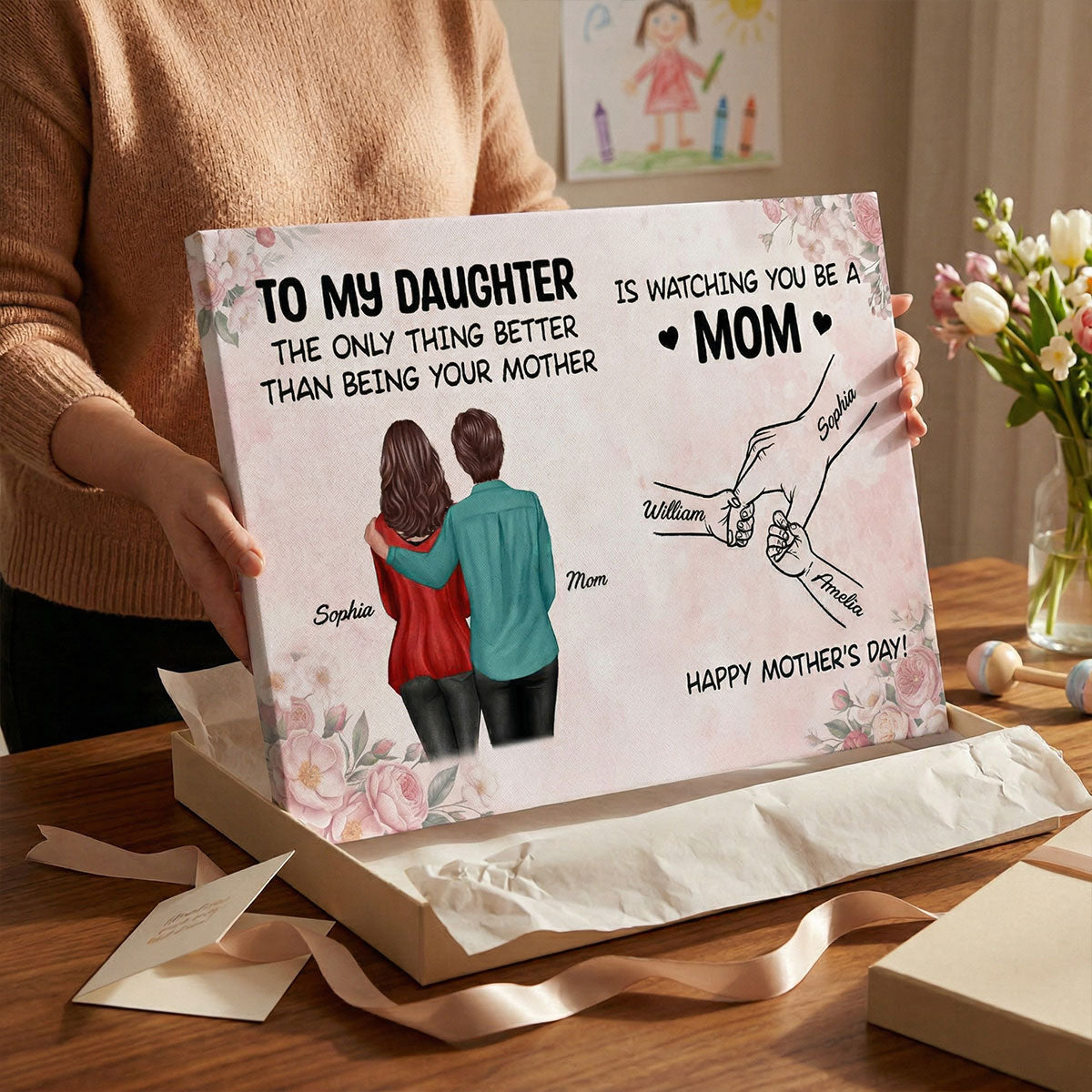 From Mom To Daughter Watching You Be A Mom - Personalized Canvas - Mother's Day Gift For Daughter