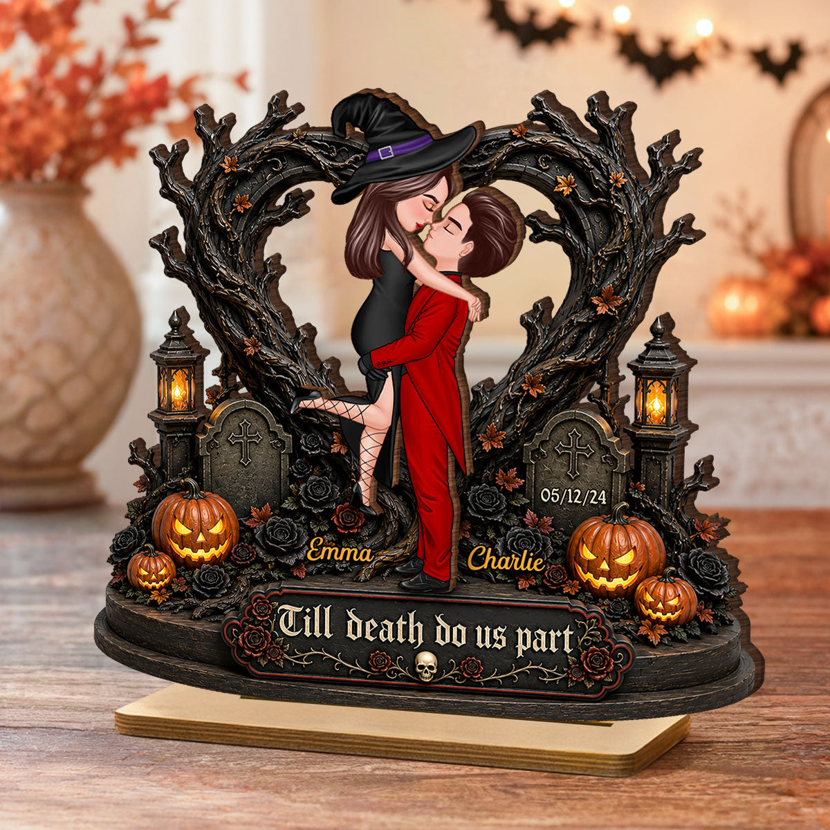 Tree Of Life Couple Halloween - Personalized 2-Layered Wooden Plaque - Halloween Decor Gift, Gift For Couple