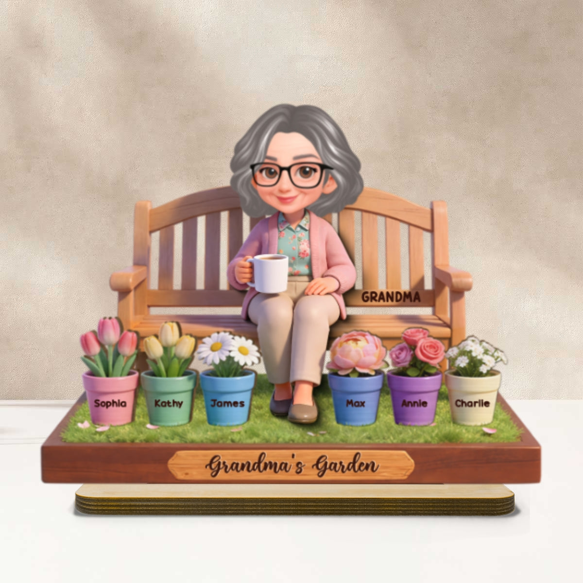 Beautiful Grandma's Garden Custom Grandkids Names - Personalized 2-Layered Wooden Plaque - Gift For Grandma