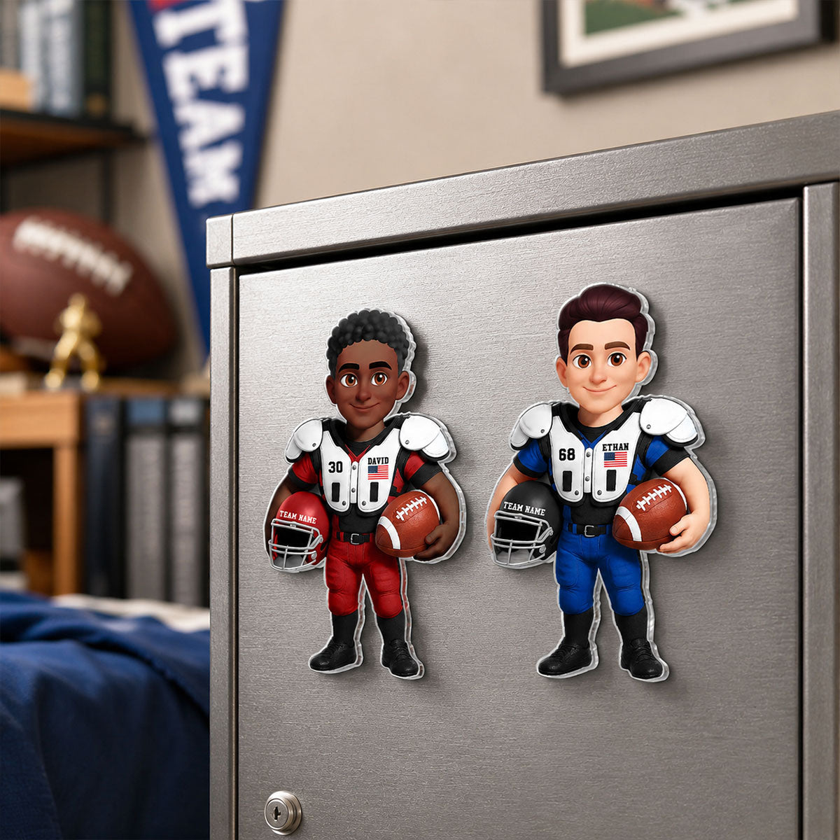 American Football Players Boy & Girl - Personalized Acrylic Locker Magnet - Back To School Gift For Daughters, Sons, Grandkids, Teenagers, Teen Girl, Teen Boy