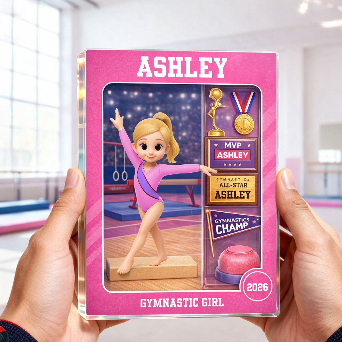 Gymnastic Girl Action Figure - Personalized Acrylic Block Plaque - Gift For Gymnast