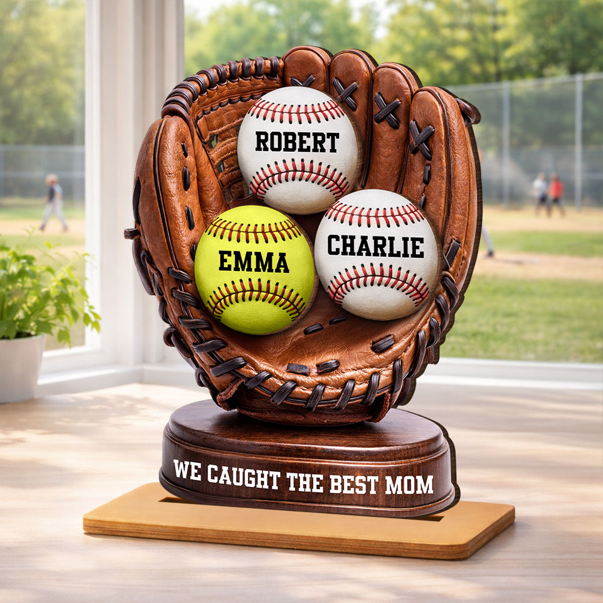 We Caught The Best Mom Baseball Glove - Personalized 2-Layered Wooden Plaque - Mother's Day Gift for Mom, Wife
