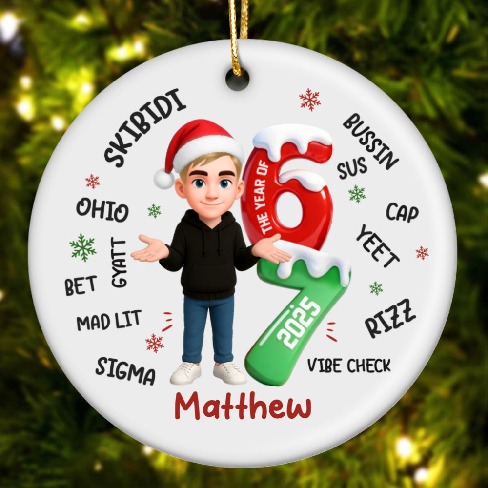 Teen Boy Girl 2025 Trending Slang Christmas 67 Six Seven Posing - Personalized Ceramic Ornament - Funny Christmas Gift For Teen, Grandkid, Gen Alpha