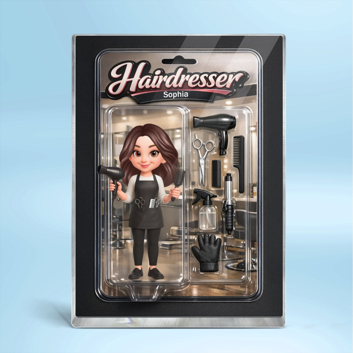 3D Effect Woman Hairdresser Action Figure - Personalized Acrylic Block Plaque - Gift For Hairdressers