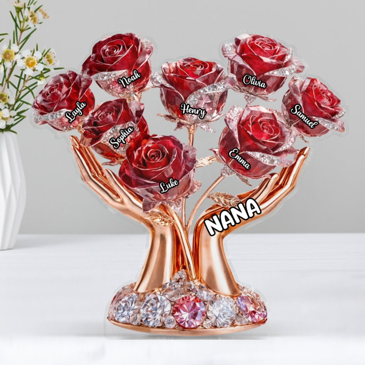 Grandma Hands Roses - Personalized Acrylic Block Plaque - Mother's Day Gift For Grandma