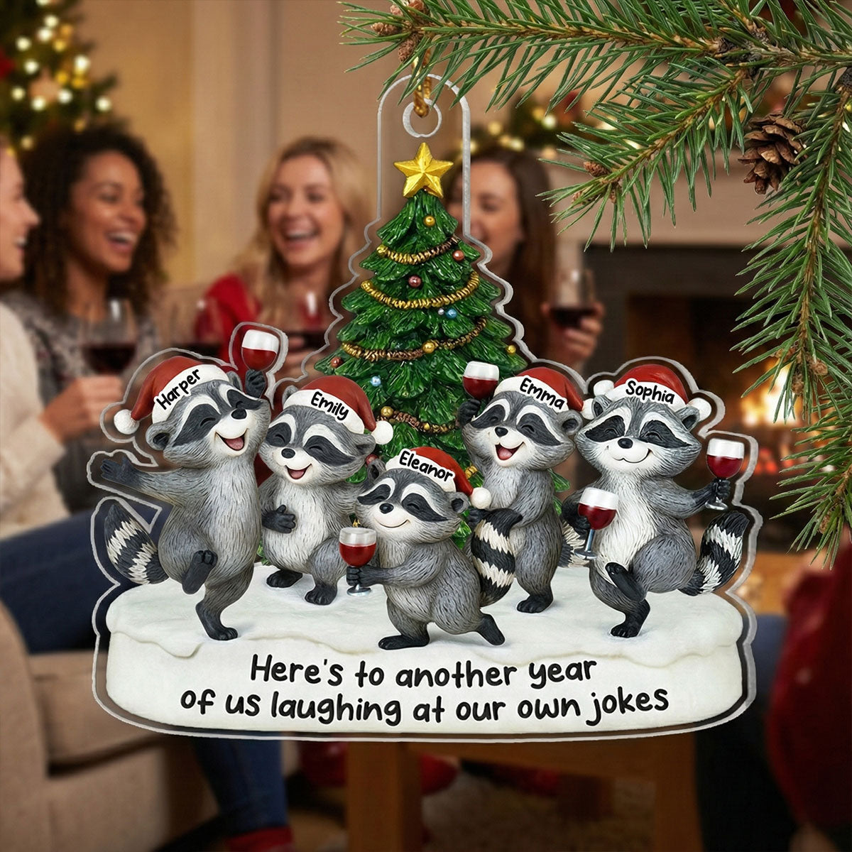 3D Effect Raccoon Best Friends Here's To Another Year Of Bonding - Personalized Acrylic Ornament - Funny Gift For Besties, Best Friends