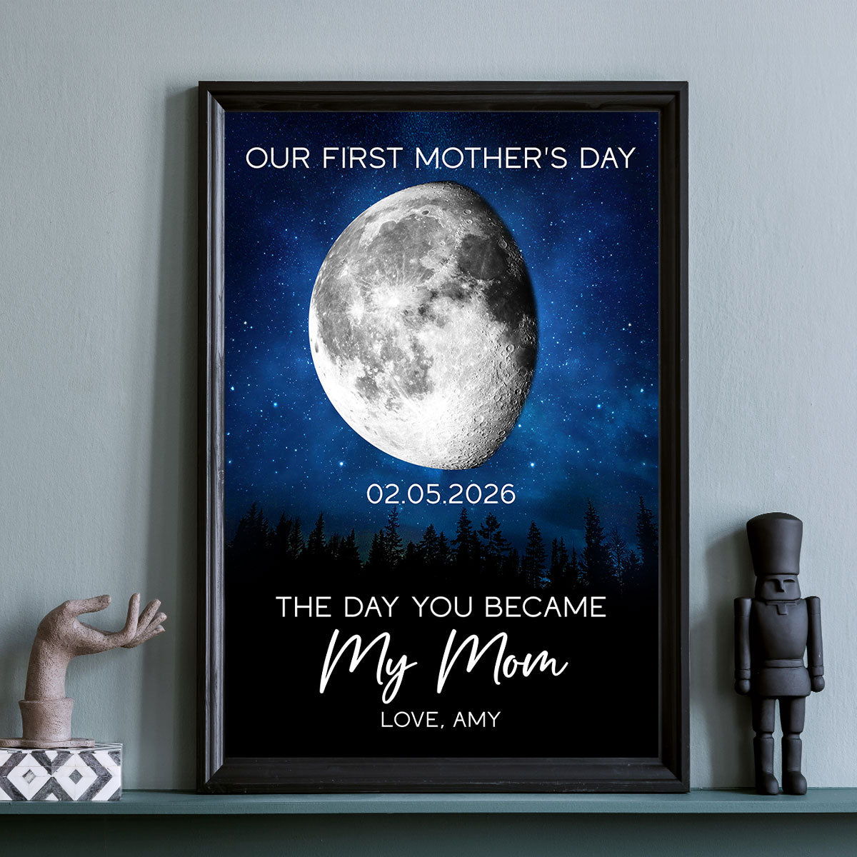 Galaxy Night The Day You Became My Mom Custom Moon Phase First Mother's Day - Personalized Poster - First Mother's Day Gift For New Mom