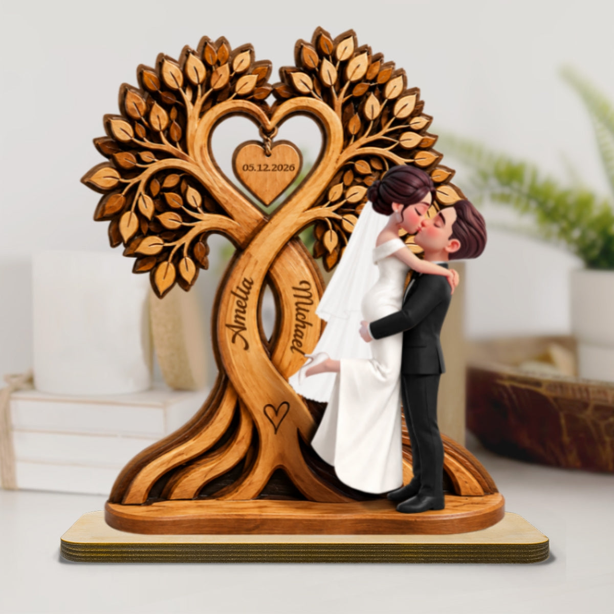 Wedding Couple Heart Tree - Personalized Wooden Plaque - Wedding Anniversary Gift, Rustic Wedding Gifts