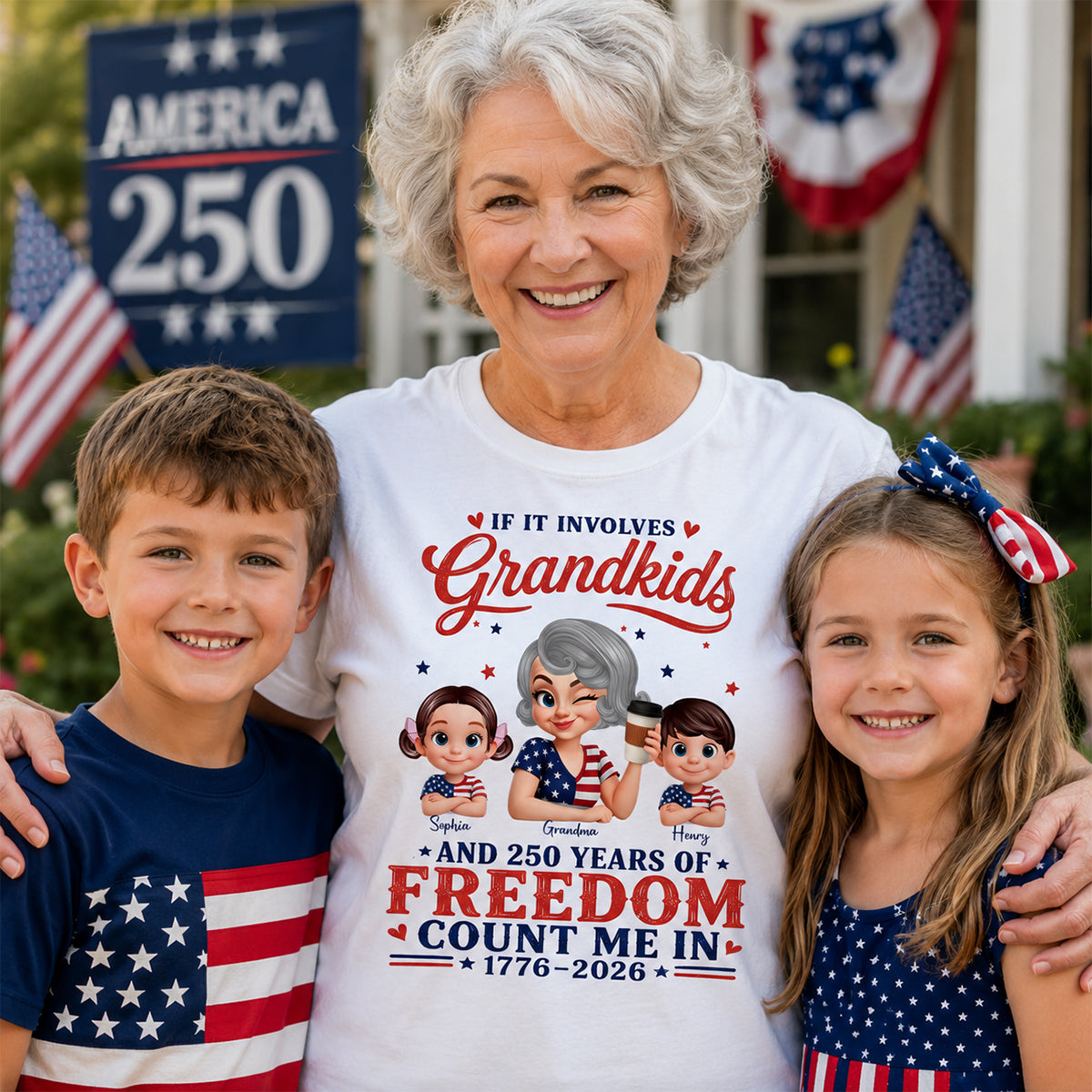 If It Involves Grandkids and 250 Years of Freedom, Count Me in - Personalized Shirt - Patriotic Gift for Grandma