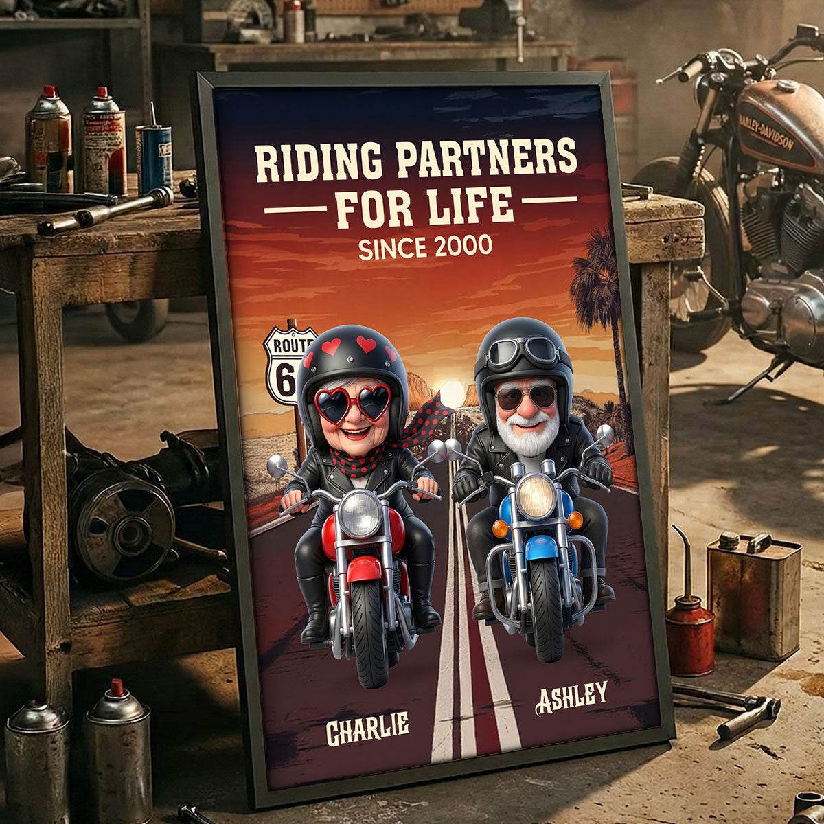 Old Bikers Couple Riding Partners for Life - Personalized Poster - Sentimental Nostalgia Gift for Him, Gift for Her