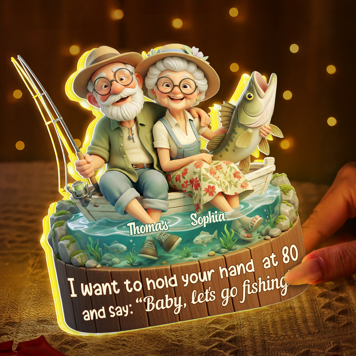 Baby Let's Go Fishing Old Couple - Personalized Light Box - Sentimental Gift for him, for her