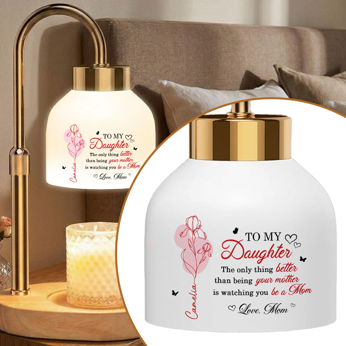 The Only Thing Better is Watching You Be a Mom - Personalized Candle Warmer Lamp - Custom Birth Month Flower, Heartfelt Mother's Day Gift for Daughter
