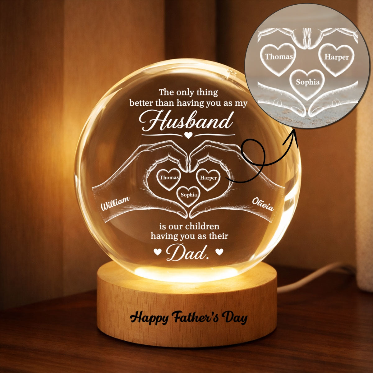 The Only Thing Having You As My Husband Hearts in Hands - Personalized Crystal Ball LED Night Light -  Gift For Husband