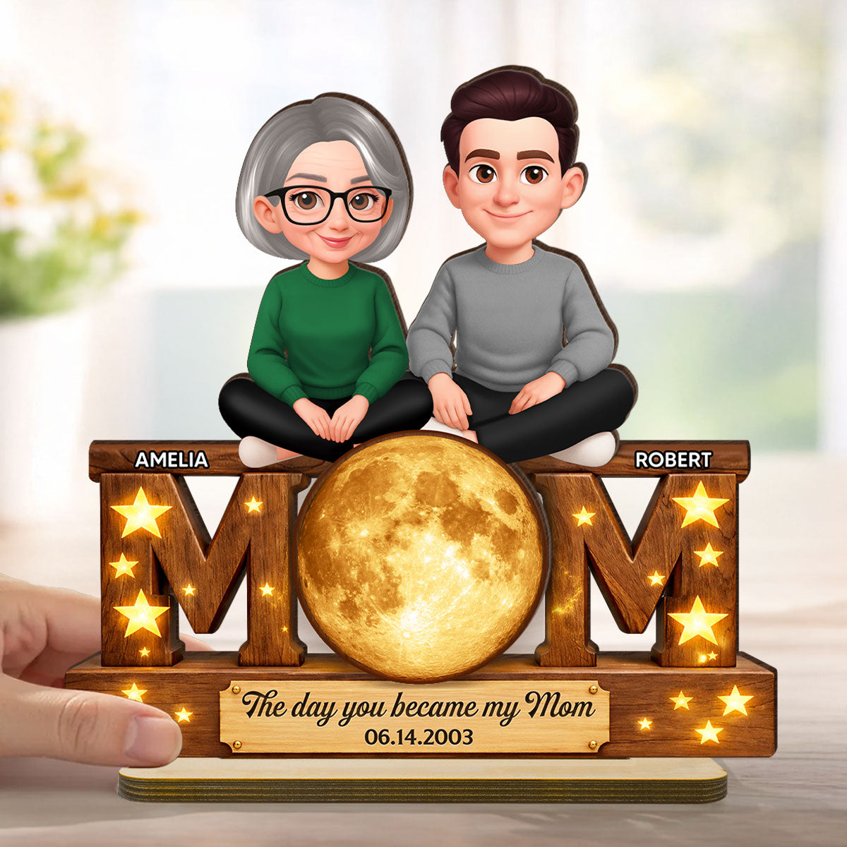 The Day You Became My Mom Custom Moon Phase - Personalized 2-Layered Wooden Plaque - Heartfelt Gift For Mom, Grandma