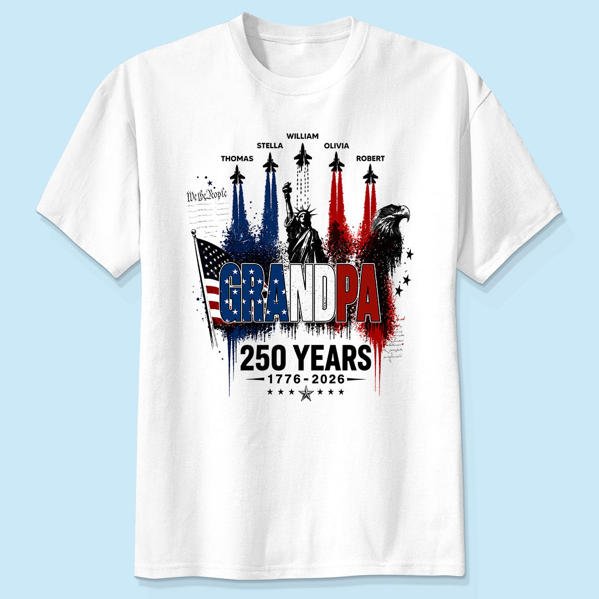 Strong Proud Grandpa Jet Fighter America 250th Anniversary - Personalized Shirt - Father's Day Gift For Dad, Grandpa