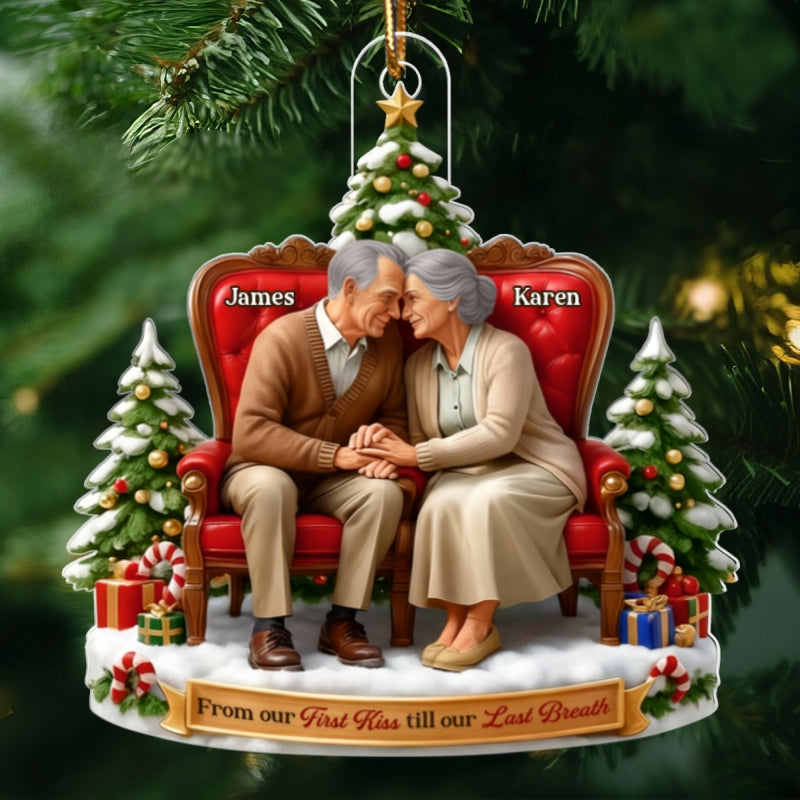 Old Couple Sitting Together from Our 1st Kiss til Our Last Breath - Personalized Acrylic Ornament - Christmas Gift for him, Gift for her