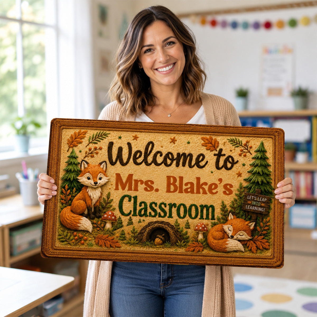 Woodland Animals Teacher Welcome - Personalized Doormat - Back To School Gift