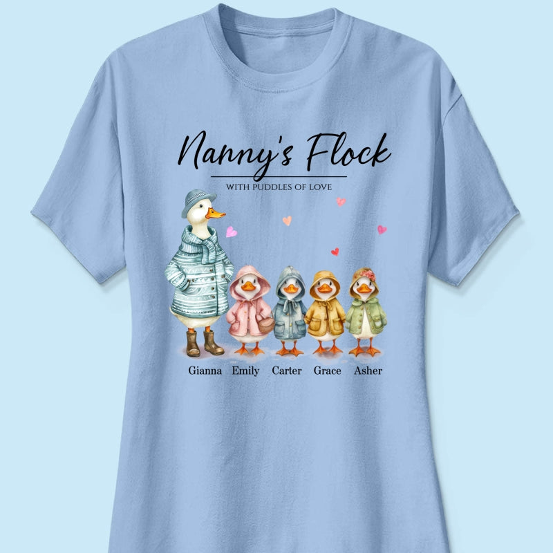 Nanny's Flock Gift For Grandma Nana Grammy Cute Watercolor Ducks Personalised Shirt, Mother's Day Gift