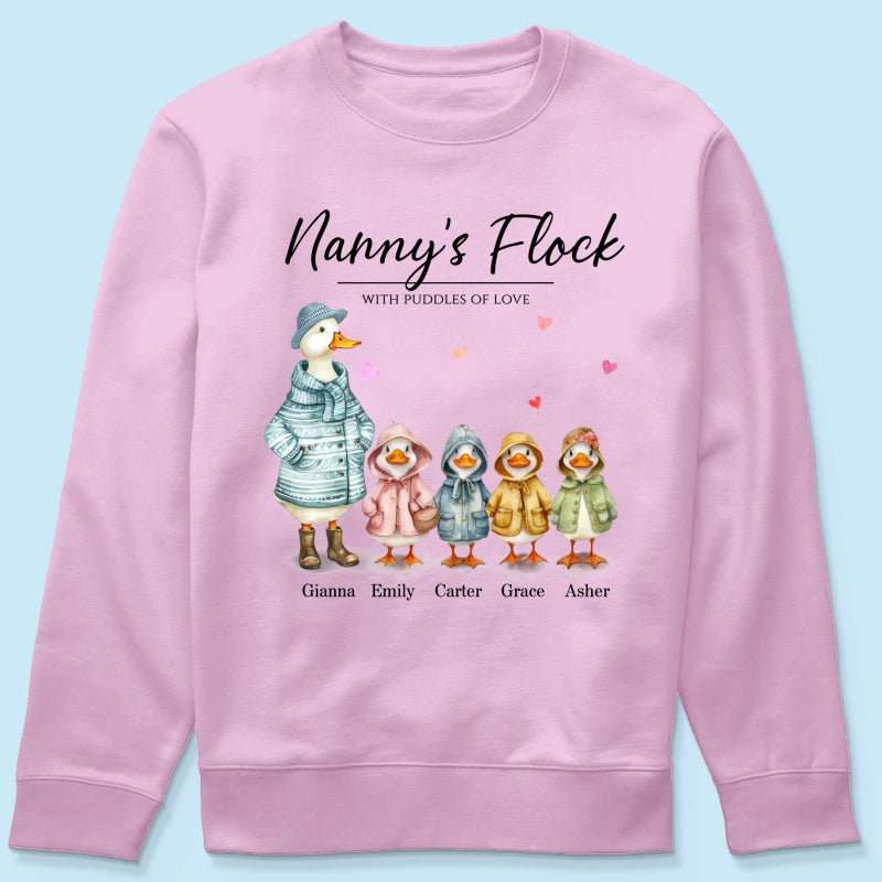 Nanny's Flock Gift For Grandma Nana Grammy Cute Watercolor Ducks Personalised Shirt, Mother's Day Gift