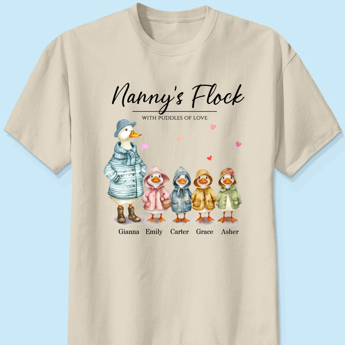 Nanny's Flock Gift For Grandma Nana Grammy Cute Watercolor Ducks Personalised Shirt, Mother's Day Gift