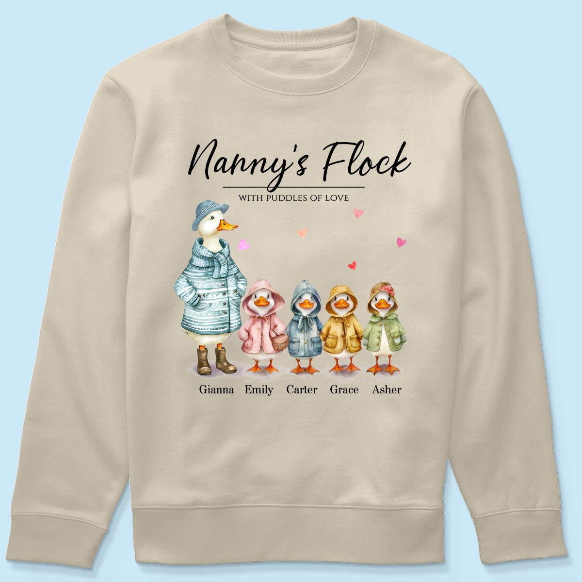 Nanny's Flock Gift For Grandma Nana Grammy Cute Watercolor Ducks Personalised Shirt, Mother's Day Gift