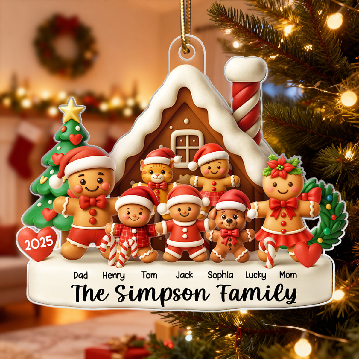 Gingerbread House Family - Personalized Acrylic Ornament - Christmas Decor for Family