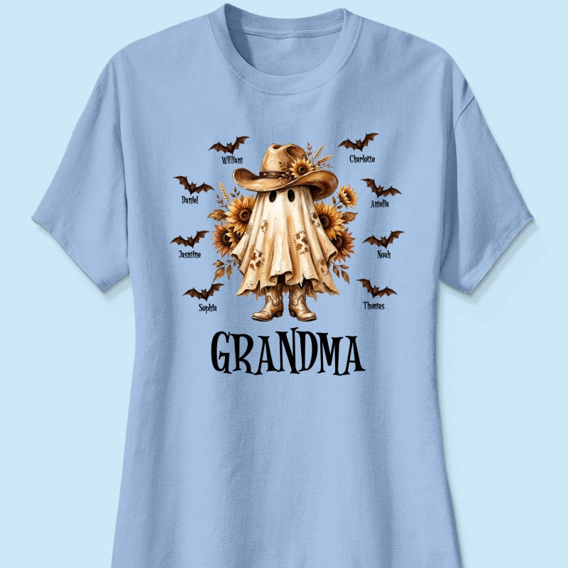 Western Cowgirl Boo Grandma Fall Season Halloween - Personalized Shirt - Halloween Gift For Grandma