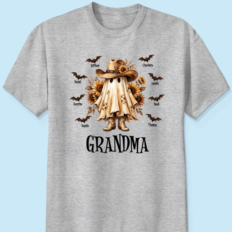 Western Cowgirl Boo Grandma Fall Season Halloween - Personalized Shirt - Halloween Gift For Grandma
