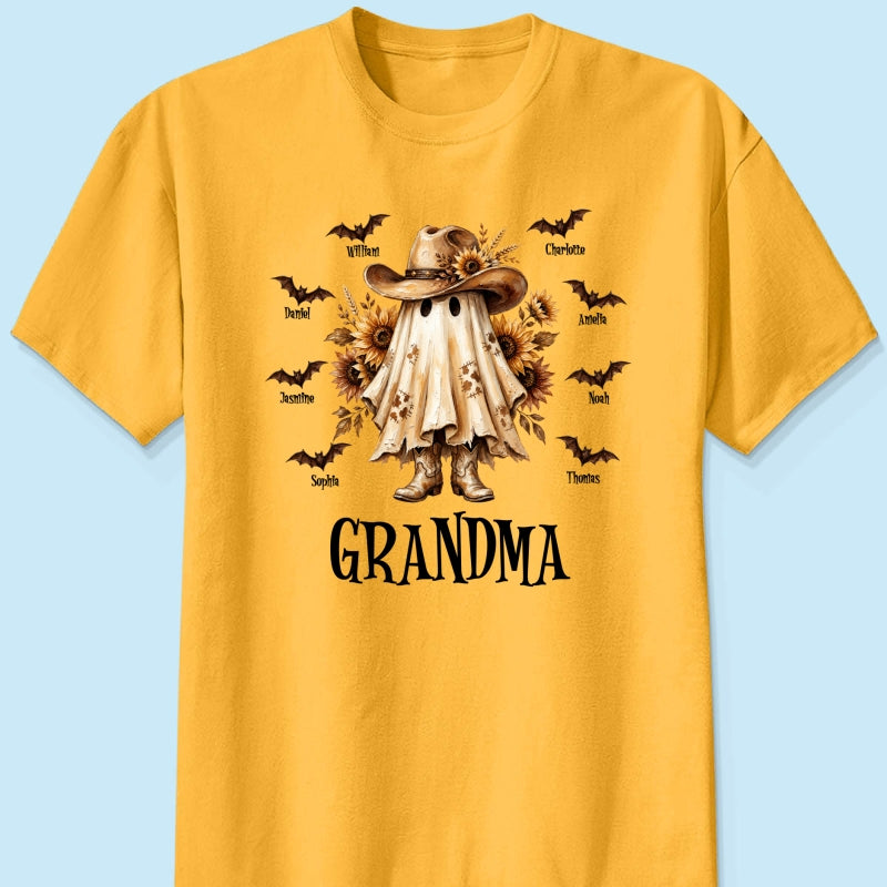 Western Cowgirl Boo Grandma Fall Season Halloween - Personalized Shirt - Halloween Gift For Grandma