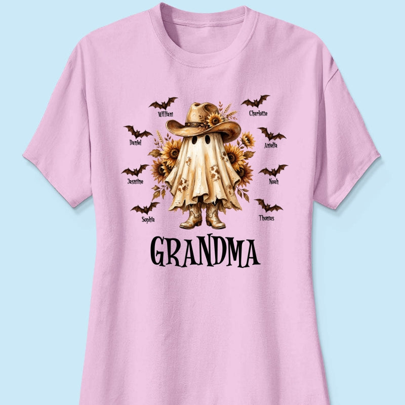 Western Cowgirl Boo Grandma Fall Season Halloween - Personalized Shirt - Halloween Gift For Grandma
