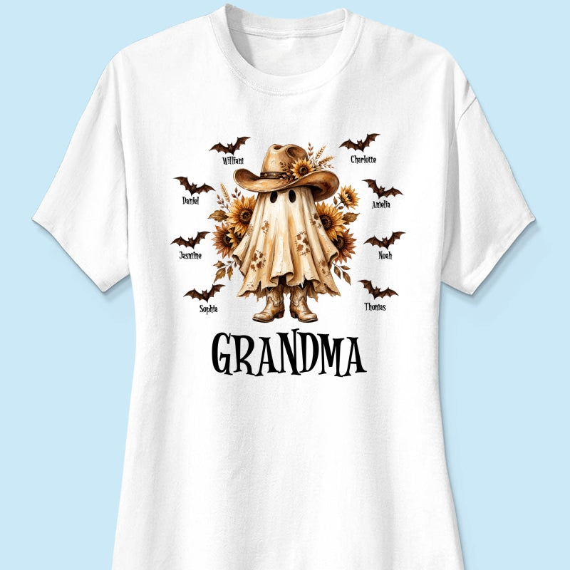 Western Cowgirl Boo Grandma Fall Season Halloween - Personalized Shirt - Halloween Gift For Grandma