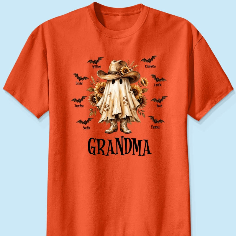 Western Cowgirl Boo Grandma Fall Season Halloween - Personalized Shirt - Halloween Gift For Grandma