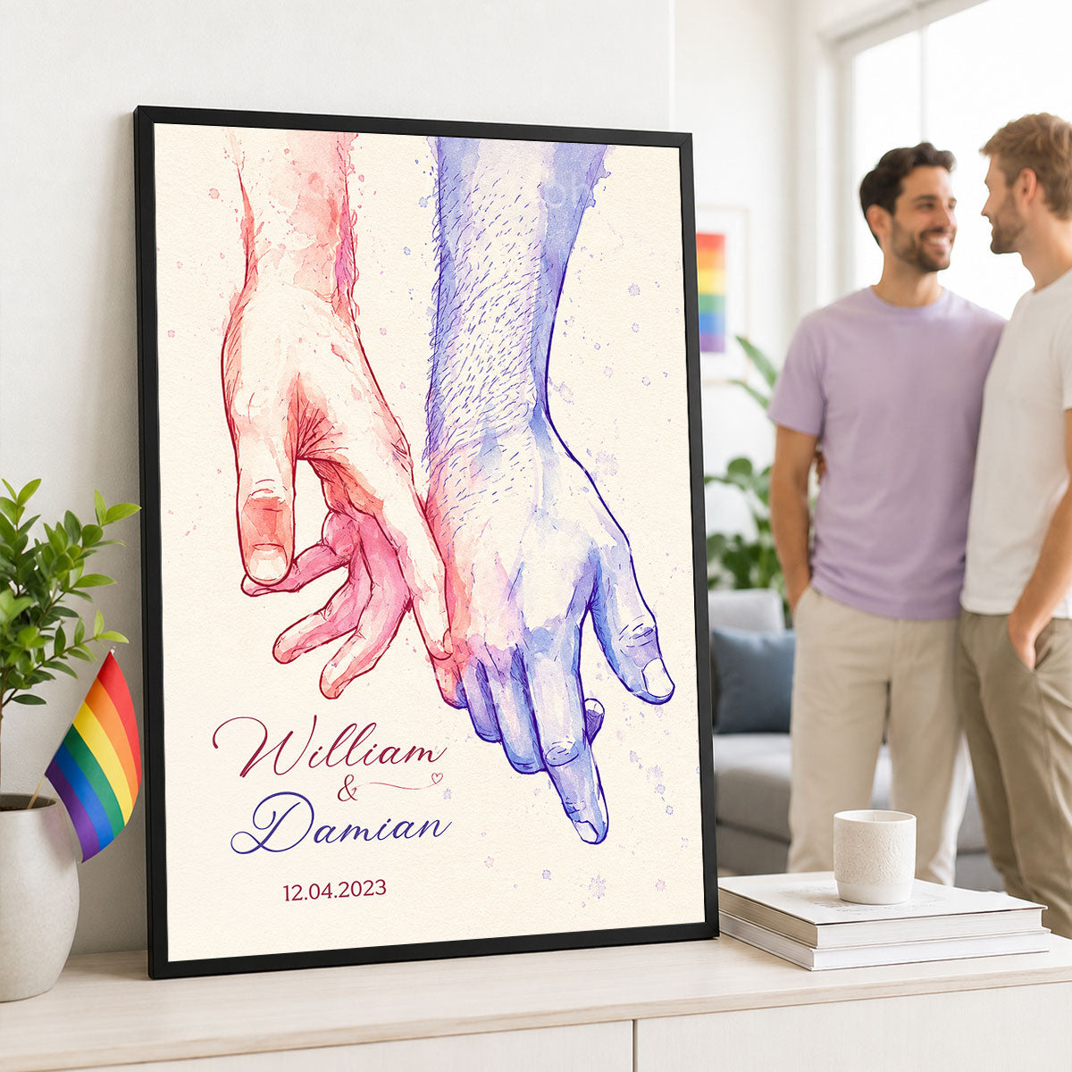 Couple Hands Wall Art - Personalized Poster - Wedding Anniversary Gift for Him, Gift for Her
