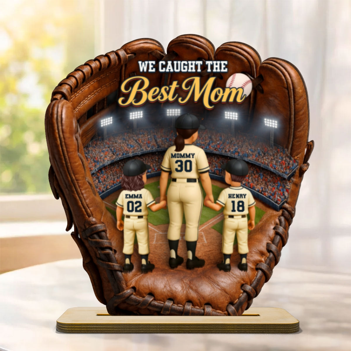 The Home Run Heart Mom Kids - Personalized 2-Layered Wooden Plaque - Gift For Mom