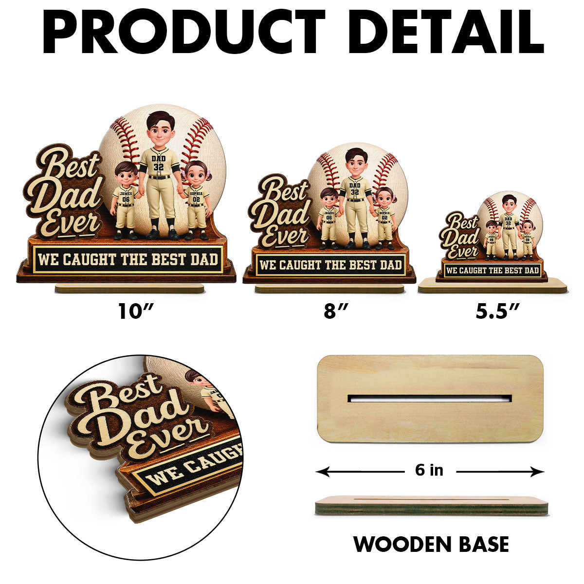 We Caught The Best Dad Dad & Kids - Personalized 2-Layered Wooden Plaque - Happy  For Baseball Softball Dad