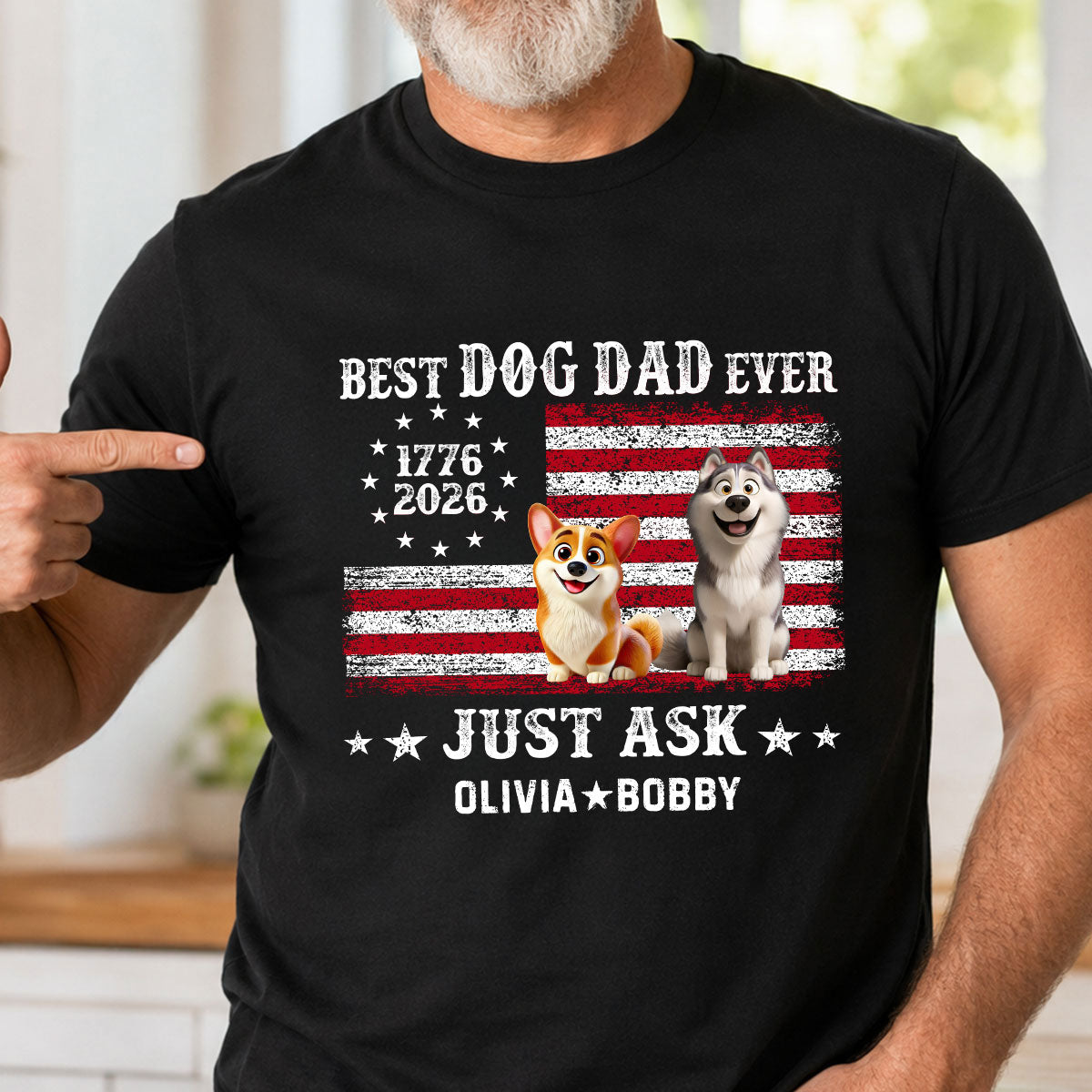 Proud Best Dog Dad Ever Nation Flag 250th Anniversary - Personalized Shirt - Father's Day Gift For Dog Dad, Dog Lovers