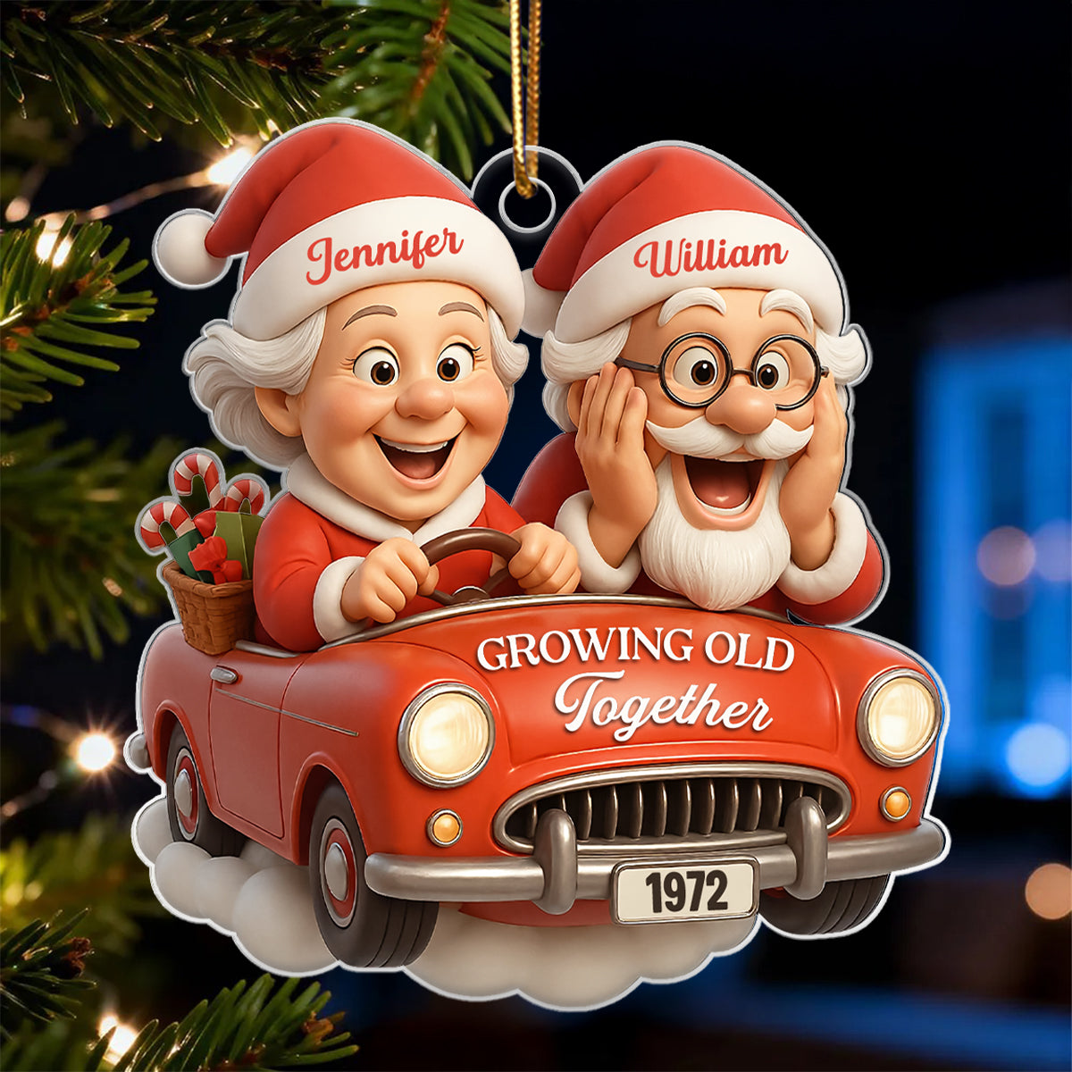 Santa Couple Growing Old Together - Personalized Acrylic Ornament - Christmas Gift for Couple