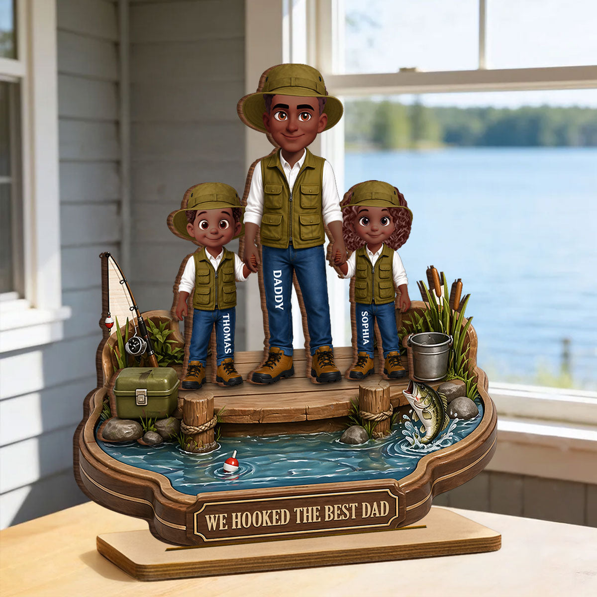 Dad's Little Fishing Partners - Personalized 2-Layered Wooden Plaque - Heartfelt Gift For Fishing Dad, Gift For Husband