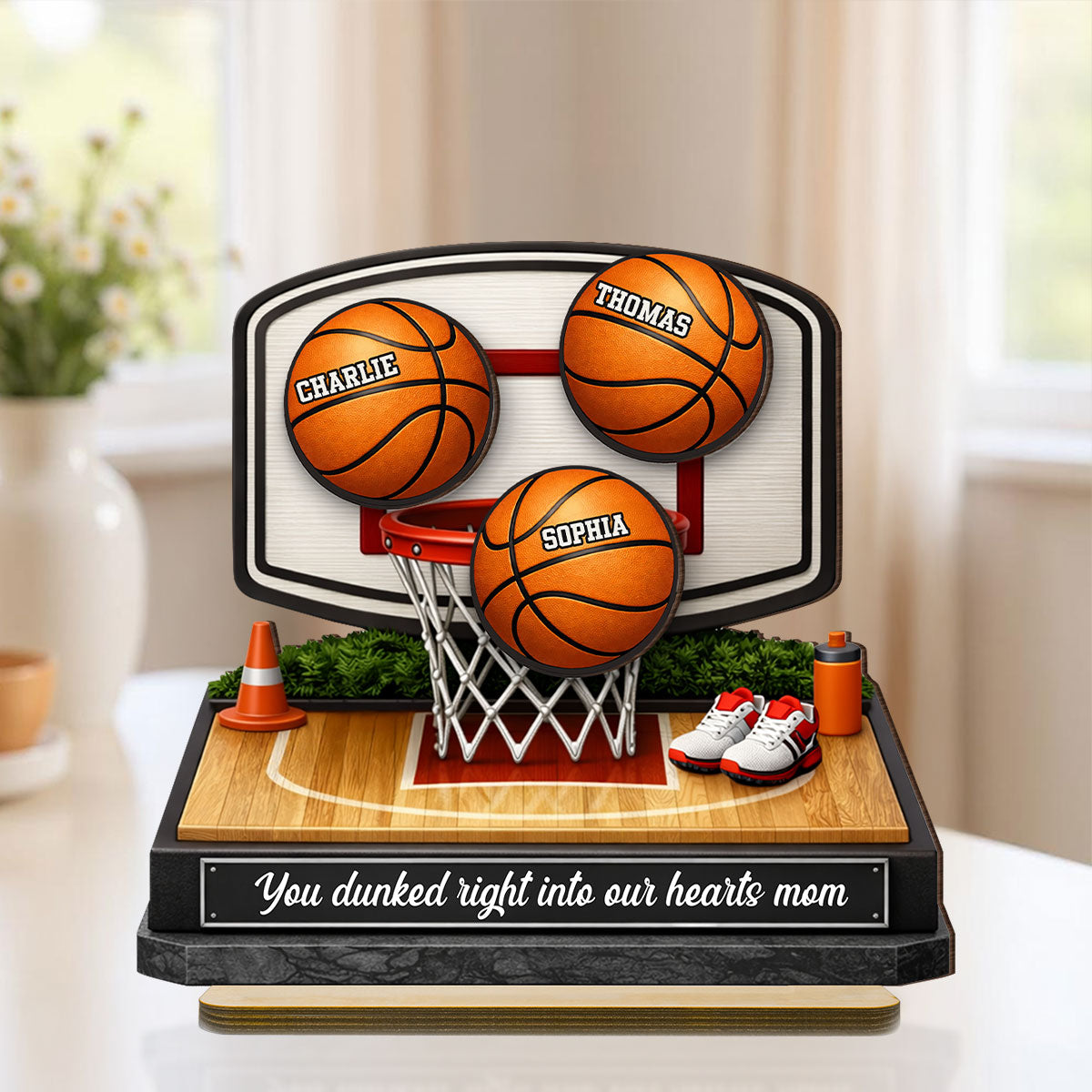 You Dunked Right into Our Hearts Basketball Mom - Personalized 2-Layered Wooden Plaque - Gift for Mom
