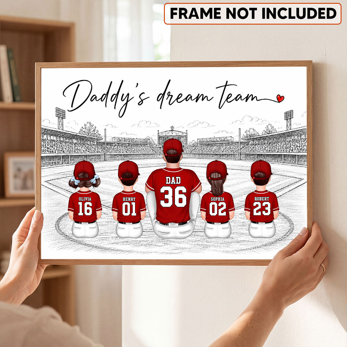 Sketch Style Baseball Family Daddy's Dream Team - Personalized Poster - Father's Day Gift For Dad, Husband