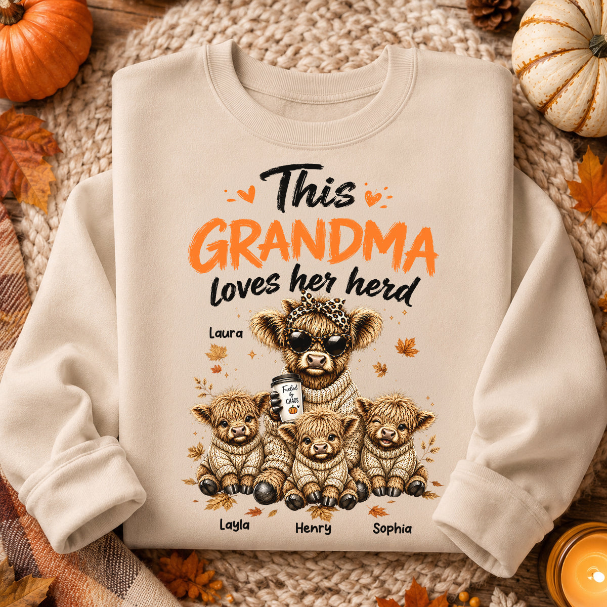 This Grandma Loves Her Herd Fall Season - Personalized Light Color Shirt - Cozy Autumn Tee for Grandma