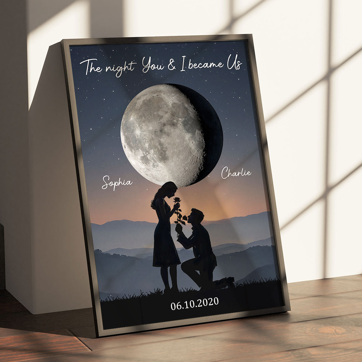 The Night You & I Became Us Couple Moon Phase - Personalized Poster - Anniversary, Valentine's Day Gift, Gift For Him, Gift For Her