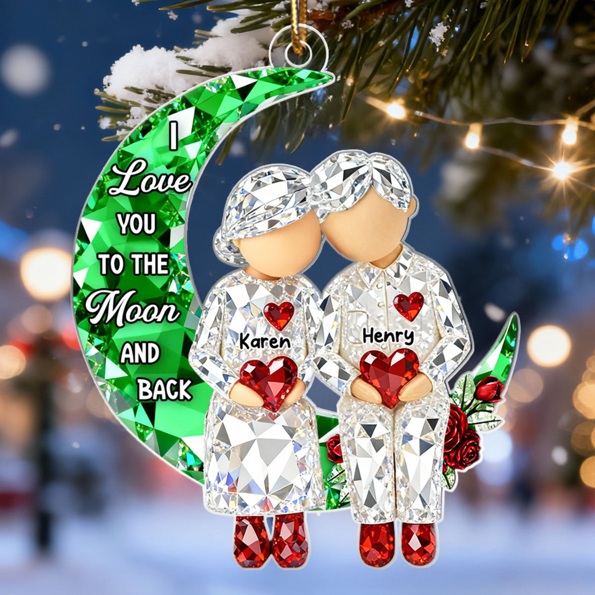 3D Crystal Effect Couple Love to the Moon - Personalized Acrylic Ornament - Christmas Gift for him, Gift for her