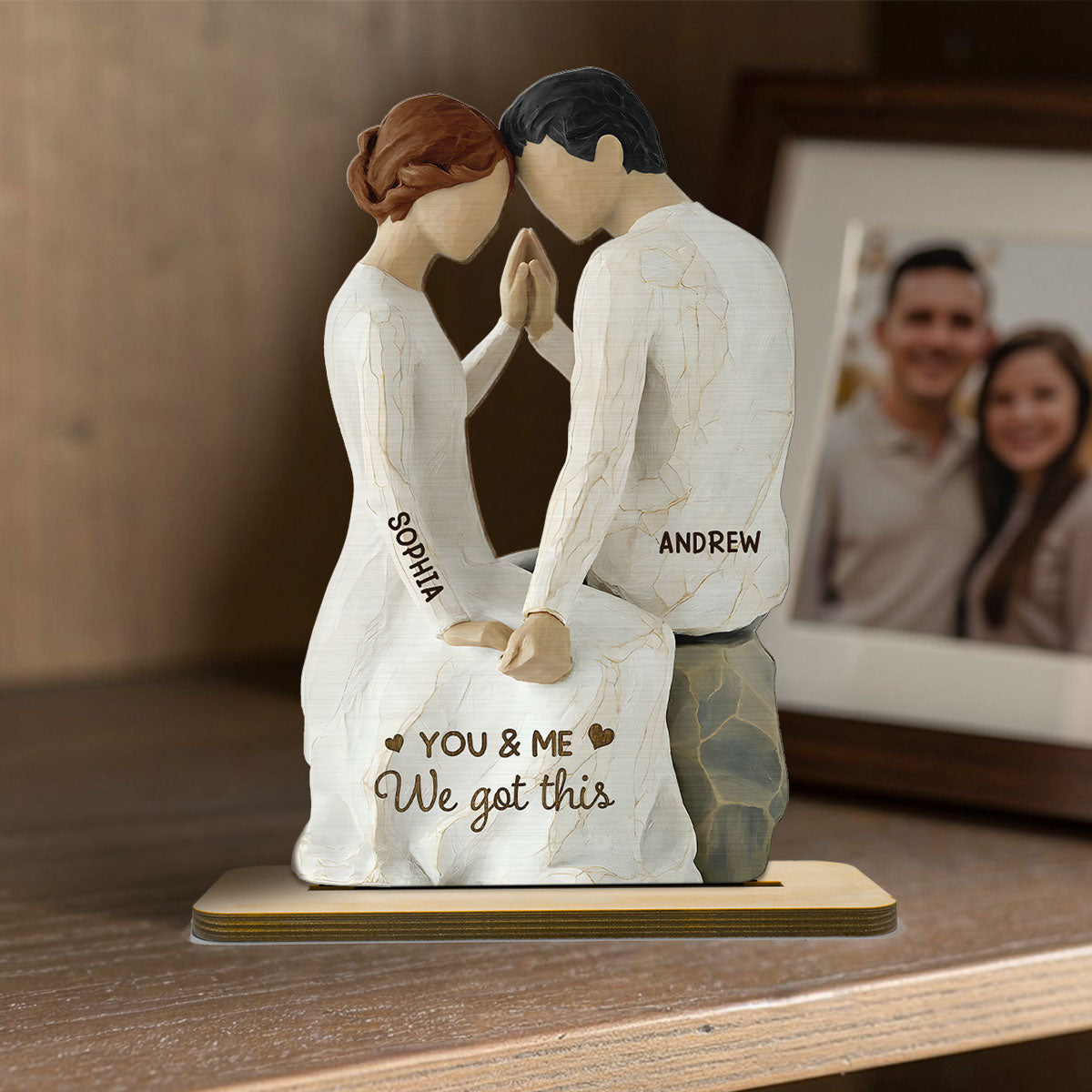 3D Effect Couple Sitting Side By Side - Personalized 2-Layered Wooden Plaque - Valentine's Day, Anniversary Gift For Him, Gift For Her