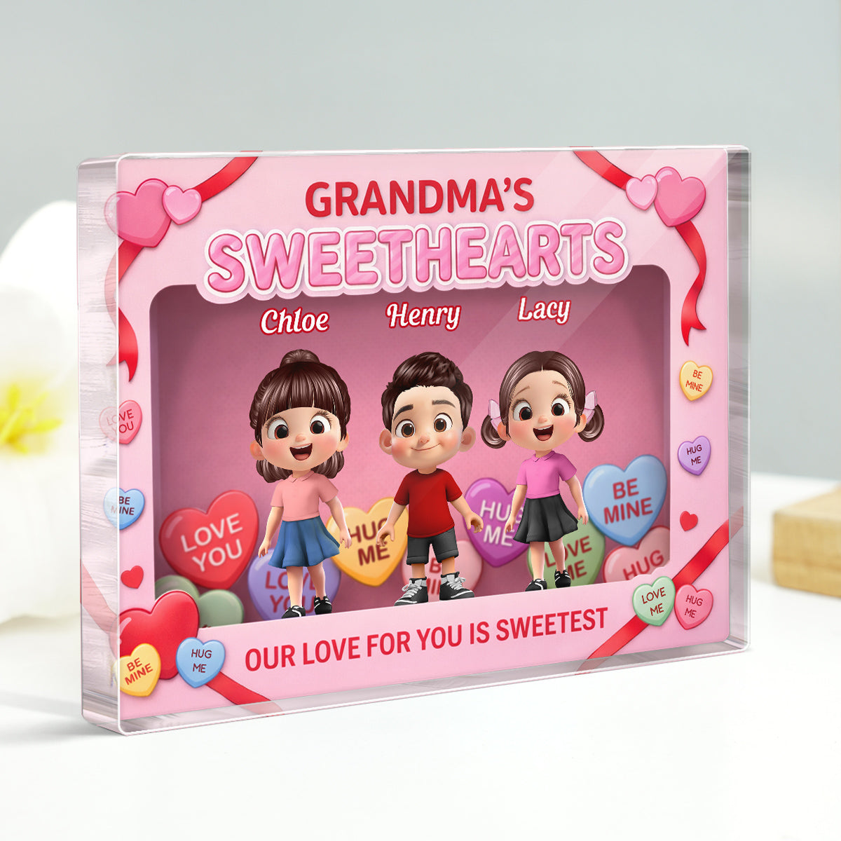 Grandma's Sweethearts Grandkids Toy Box Style 2D Flat - Personalized Acrylic Block Plaque