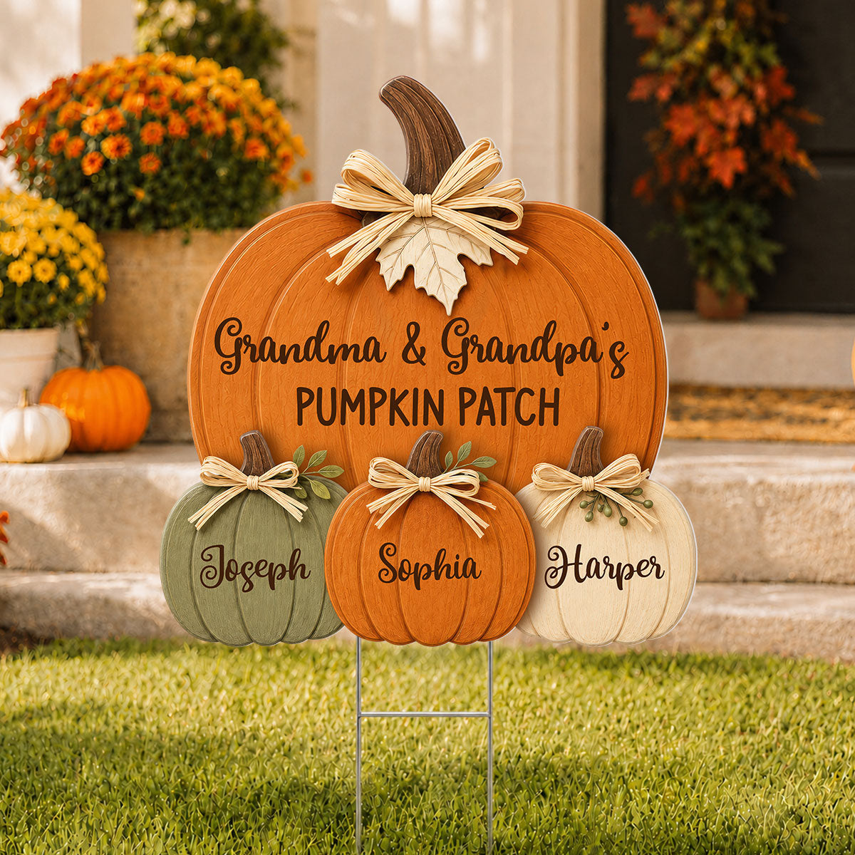 Cozy Rustic Fall Vibe Grandpa Grandma's Pumpkin Patch - Personalized Yard Sign - Fall Decor For Grandparents (Up to 20 Grandkids)