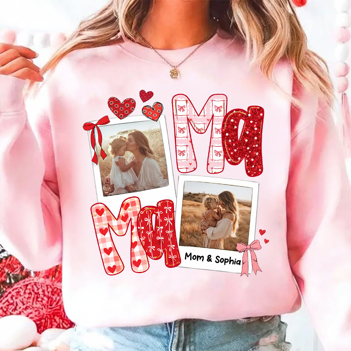 Preppy Mama Valentine Glitter Effect Photo - Personalized Shirt - Heartfelt Gift for Mom
